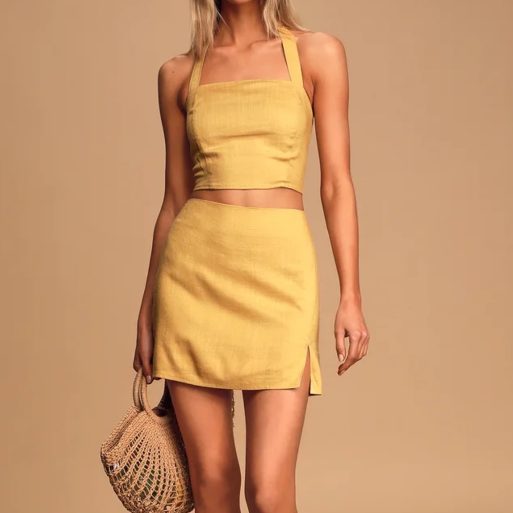 Yellow mini skirt and top set